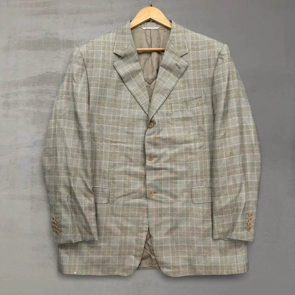 Canali Sport Coat Tan Glen Plaid Silk Wool 3-Button Blazer Italy 56R‎ US 46R